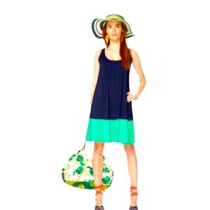 The Webster Miami colorblock navy green swing dress XS